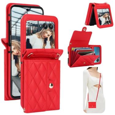 Imagem de CCSmall Capa transversal para Motorola Razr 2024/Moto Razr 50, carteira para mulheres com compartimento para cartão de crédito, bloqueio RFID, couro PU, TPU, vermelha