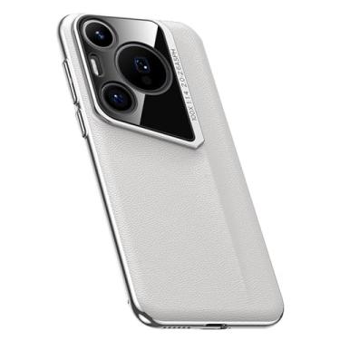 Imagem de POYUFRG Capa fina para Huawei Pura 70 Ultra/70 Pro/70 Pro+/70, capa de couro com lente com tudo incluído, capa de proteção contra choque, textura de lichia, branca, 70