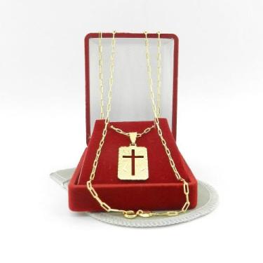 Imagem de Corrente Feminina 40/45cm 2mm Placa 25mm Folheado Ouro 18K CR652 - WNB