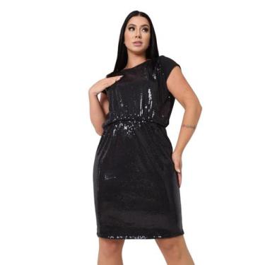 Imagem de Vestido Paetê Com Elástico Na Cintura Manga Curta do P ao G4 Plus Size