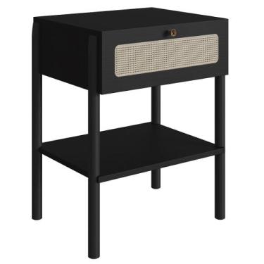 Imagem de Mesa de Cabeceira Com 1 Gavetas Pés Madeira Arlo A10 Nero/Preto - Mpoz