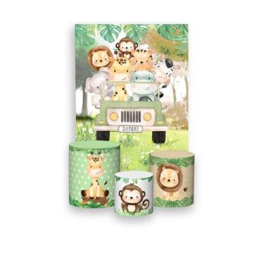 Imagem de Painel De Festa Vertical 1,50 x 2,20 + Trio De Capas Cilindro - Safari