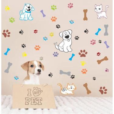 Imagem de Adesivo de Parede para Pet Shop Cachorrinho Gatinho e Patas - Colakoal