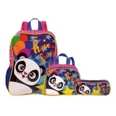 Imagem de Kit Mochila Escolar Infantil Costas Lancheira Estojo Panda - Sestini