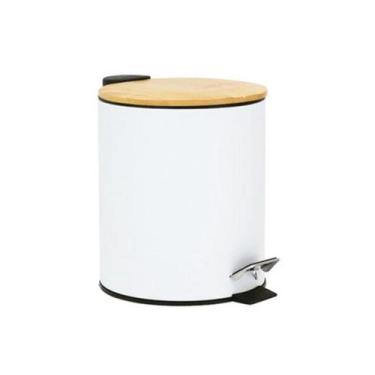Imagem de Lixeira Aço Inox 3L Pedal Bambu Branca - Mimo