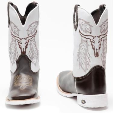 Imagem de Bota texana country bordada sola branca confortável cano longo botina 