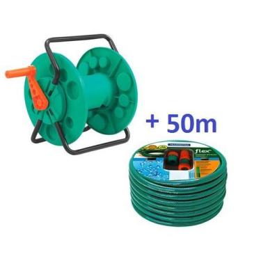 Imagem de Enrolador Suporte Mangueira Jardim Até 55m + 50m Mangueira Original Tr