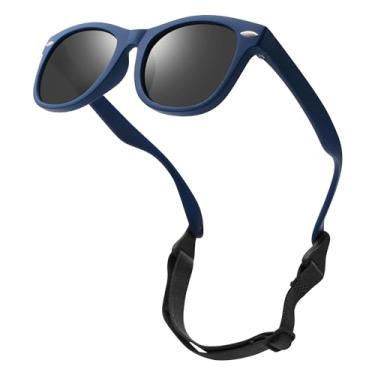 Imagem de LIU·WEN Óculos de sol polarizados fofos para bebês – Flexível dobrável com alça para recém-nascidos, meninos e meninas de 0 a 24 meses, A6 azul fosco/cinza, mdeium