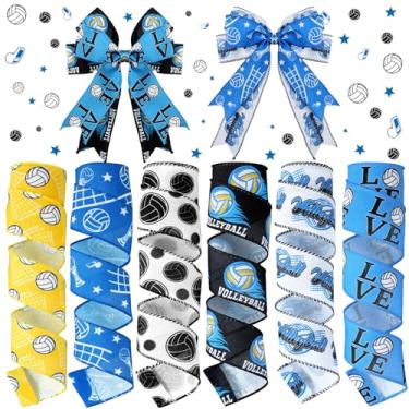 Imagem de Tigeen 6 rolos de fitas de artesanato de vôlei de 30 jardas para uniforme de equipe de laços de líder de torcida, laços de cabelo, grinalda, cordões esportivos, embrulho de presente, decoração de