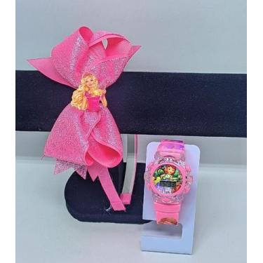 Imagem de Kit Relógio Infantil Menina Digital Pisca Luz Led Toca Musica Princesa