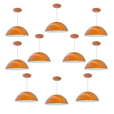 Imagem de Kit 10 Luminária Pendente Meia Lua 34cm Com Interior Branco Brilho Com