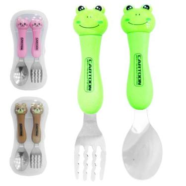 Imagem de Conjunto de talher infantil com colher + garfo de inox cabo plastico b