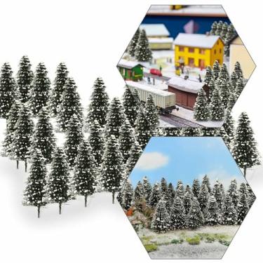 Imagem de Evemodel 50 peças de cedro modelo com neve 2,05 polegadas (52 mm) para trem diorama ferroviário cenário de inverno paisagem layout escala HO N (2,05 polegadas (52 mm) - 50 peças)