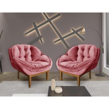 Imagem de Kit 2 Poltronas Decorativa Marcela Veludo Rosa Dal Poz Estofados