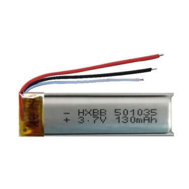 Imagem de bateria 3 fios recarregavel 3,7v 501035 c/ 130mah 5mm de espessura x 10mm de largura x 35mm de comprimento