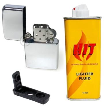 Imagem de Isqueiro em Metal Classico com Vedação e Fluido de 133ml (Cromo)