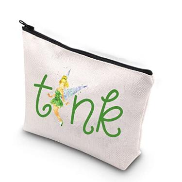 Imagem de WCGXKO Bolsa de maquiagem TinkerBell Presente Peter Pan presente Mickey presente de férias Tink bolsa de maquiagem com zíper, Sininho, Zíper