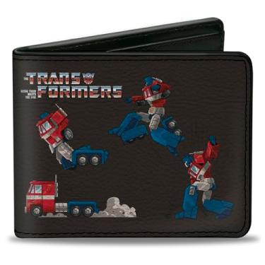 Imagem de Buckle-Down Carteira Hasbro, Bifold, Transformers Optimus Prime e Megatron Cenas de Conversão, Couro Vegano, Preto, 4.0" x 3.5", Casual