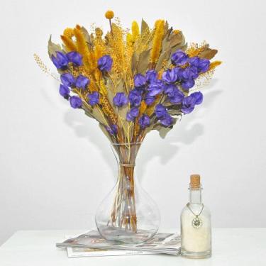 Imagem de Arranjo de flores desidratadas bouganville roxo com vaso de vidro - Be