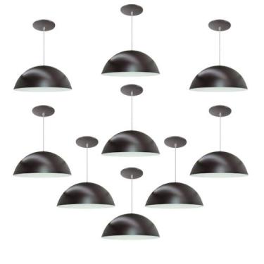Imagem de Kit 9 Luminária Pendente Meia Lua 34cm Com Interior Branco Brilho Com 