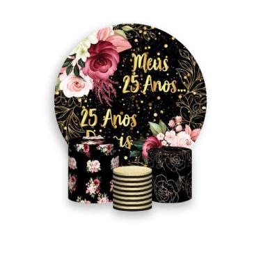 Imagem de Painel De Festa Redondo 1,50x1,50 + Trio De Capas Cilindro - Meus 25 A