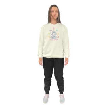Imagem de Conjunto de Moletom Feminino Blusa Sem Capuz e Calça Jogger Estampado 