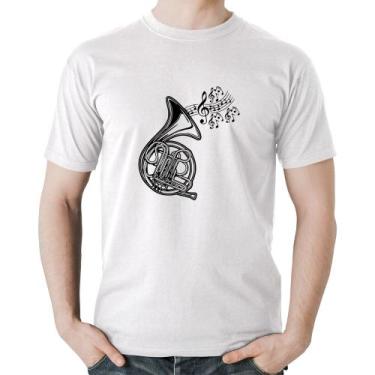 Imagem de Camiseta Algodão Trompa Notas Musicais - Foca na Moda, Branco, P