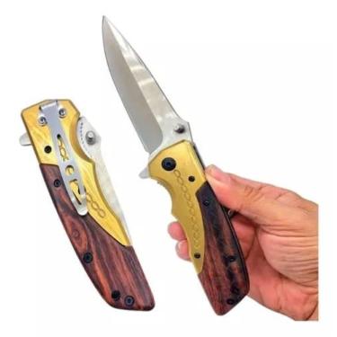 Imagem de Canivete Semi Automático Aço inox Cabo de Madeira Nobre Trabalhado Par