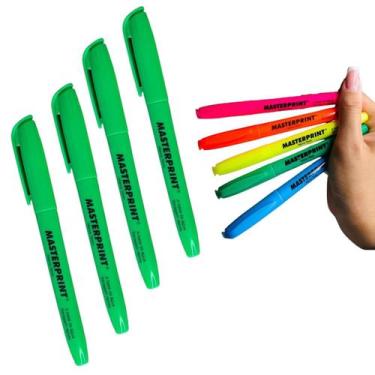 Imagem de Kit 4 Canetas Marca Texto Neon Masterprint Cor Verde Ponta Chanfrada -