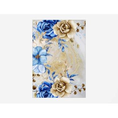 Imagem de Painel De Festa Vertical 1,50 x 2,20 - Floral Azul com Dourado 027 - V