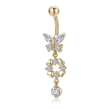 Imagem de Piercing De Umbigo Pendurado Dourado Ou Prata Zirconia - De Castro joi