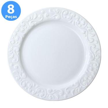 Imagem de Jogo 8 Pratos Rasos Refeição Tassel Relevo Porcelana Germer - Porcelan