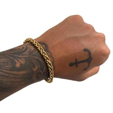 Imagem de Pulseira Masculina Torcido Trigo 6mm Banhada Ouro 18k - EEA SEMI JOAIS