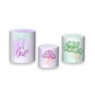 Imagem de Trio De Capa Cilindro - Revelação Ursinhos balões Lilás e Verde 015 - 