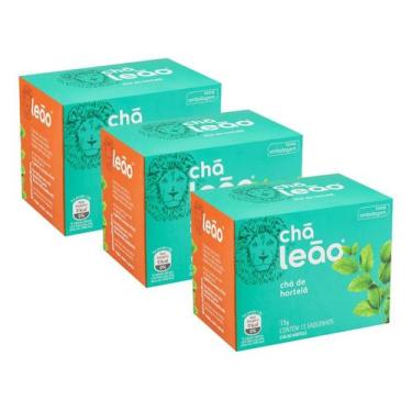 Imagem de Chá De Hortelã Com 15 Saquinhos Leão Kit 3 - leão alimentos, caixa