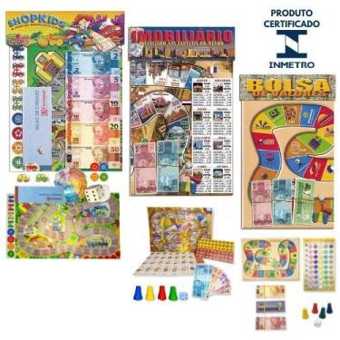 Imagem de Kit 3 Jogo De Tabuleiro Banco Imobiliário + Shopkids + Bolsa de Valore