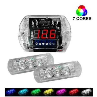 Imagem de Kit Strobo Automotivo Rgb 7 Cores 12 Efeitos + Voltímetro O Melhor e m