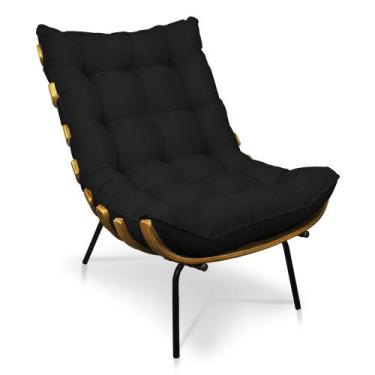 Imagem de Poltrona Costela Decorativa Sala De Estar Linho Preto - Neros Interior
