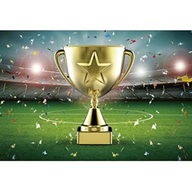 Imagem de DORCEV 2,7 x 1,8 m Campeão de Futebol Infantil Decoração de Festa de Aniversário Estádio Campeonato de Futebol Troféu Fotografia Fundo Esportivo Competição Atlética Campo de Futebol Gramado