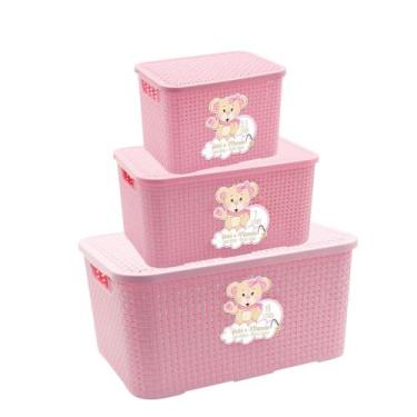 Imagem de Kit 3 Caixas Organizadoras Infantil Rattan Com Tampa Para Brinquedos F