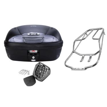 Imagem de KIT BAÚ MOTO 45L GIVI E450NT + BAGAGEIRO CROMADO Cg Fan 125 Titan 150 2009 2010 2011 2013 PROJETIL