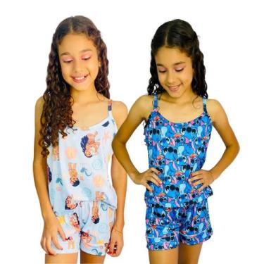 Imagem de Kit 2  Pijamas para Meninas personagens Moana Stitch roupa de dormir  