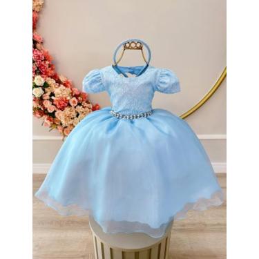 Imagem de Vestido Infantil Azul Busto C/ Renda e Tiara Damas Luxo - puzzle, 6