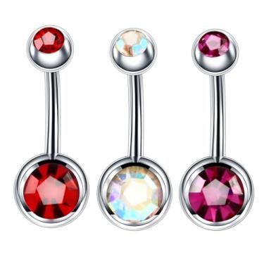 Imagem de Decentraland 3 peças 1,6 mm (14G) piercing de umbigo piercing corporal halteres piercing joias aço cirúrgico aço inoxidável aço inoxidável 10 mm, com zircão branco/azul escuro/rosa vermelha,