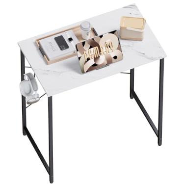 Imagem de Pamray Mesa de computador de 58 cm para espaços pequenos, mesa de trabalho de escritório em casa com gancho de fone de ouvido, mesa de escritório pequena para escritório