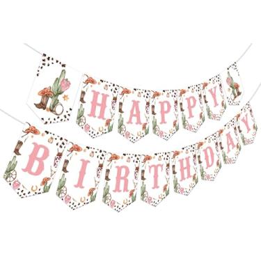 Imagem de Fangleland Faixa de aniversário de vaqueira decorações de festa rosa, tema vaqueira ocidental, faixa de feliz aniversário para meninas de 1 2, 3 e 4 anos, rodeio do oeste selvagem 1º 2º 3º aniversário