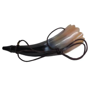 Imagem de Chifre de palheta NORSE EMPIRE Viking com apito de chifre - Corneta de chifre de boi feita à mão - Som médio - Cosplay nórdico, festivais, cerimônias - Instrumento de trompa medieval (com cordão-20 cm)