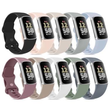 Imagem de Pacote com 10 pulseiras de substituição compatíveis com Fitbit Charge 6/Fitbit Charge 5 para mulheres e homens, pulseiras de substituição de silicone macio à prova d'água compatíveis com Fitbit Charge