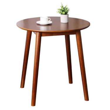 Imagem de Mesa de jantar redonda pequena de 72 cm para 2, mesa de jantar de madeira para cozinha com economia de espaço, mesa de jantar de madeira rústica moderna de meados do século (marrom)