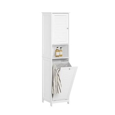 Imagem de SoBuy Armário alto de banheiro com cesto de roupa suja oculto com cesto de lavanderia, armário de lavanderia, armário de armazenamento de banheiro com cesta de roupas, armário de lavanderia, branco